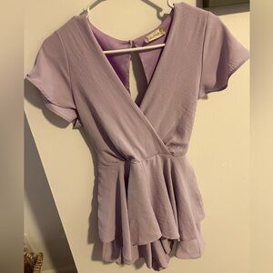 Altar’d State Lavender V-Neck Ruffle Bow Romper